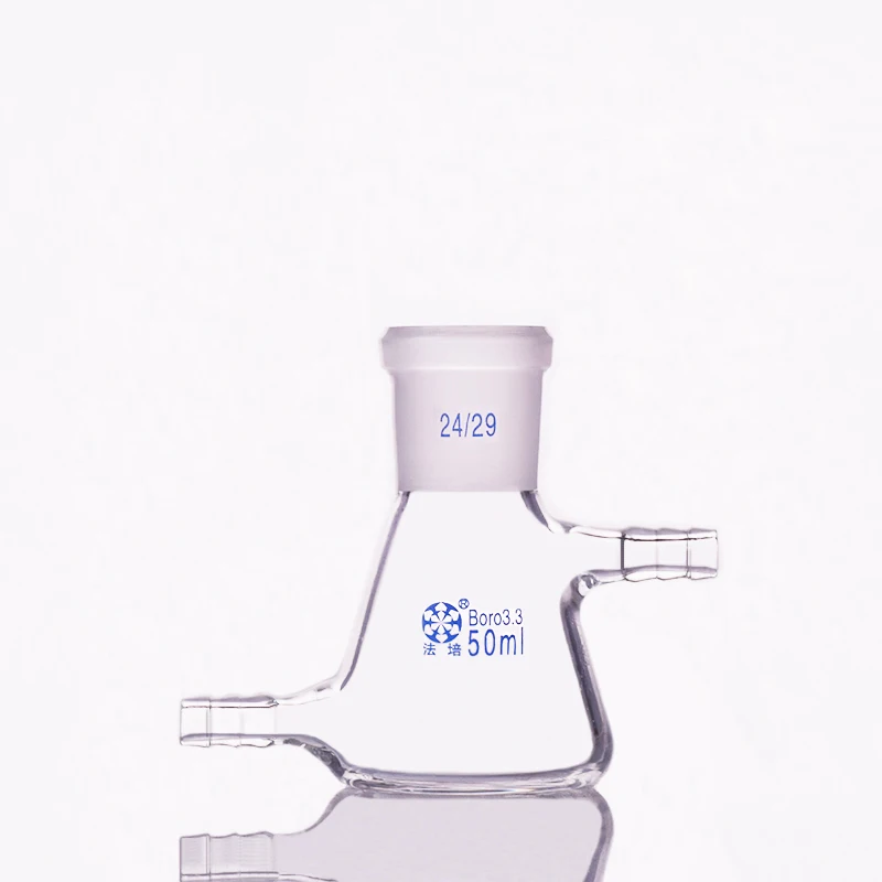 Filtering flask with side tubulature 50ml 24/29,Triangle flask with upper and bottom side tube,Filter Erlenmeyer bottle