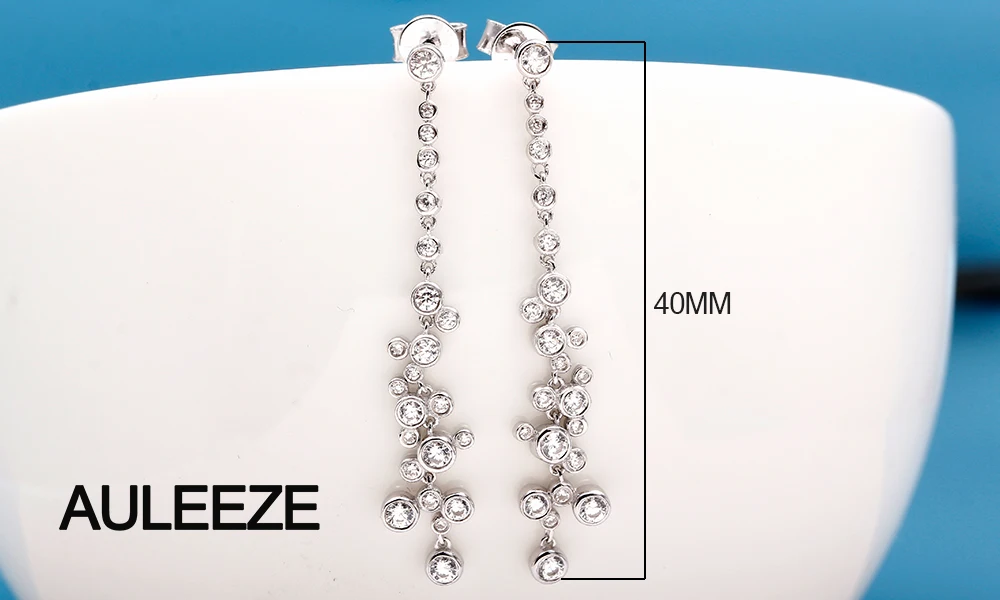 Auleeze 0.64ctw сертифицированных настоящий бриллиант длинные Серьги SOLID 18 К белого золота с бриллиантами Висячие серьги для Для женщин Свадебные украшения