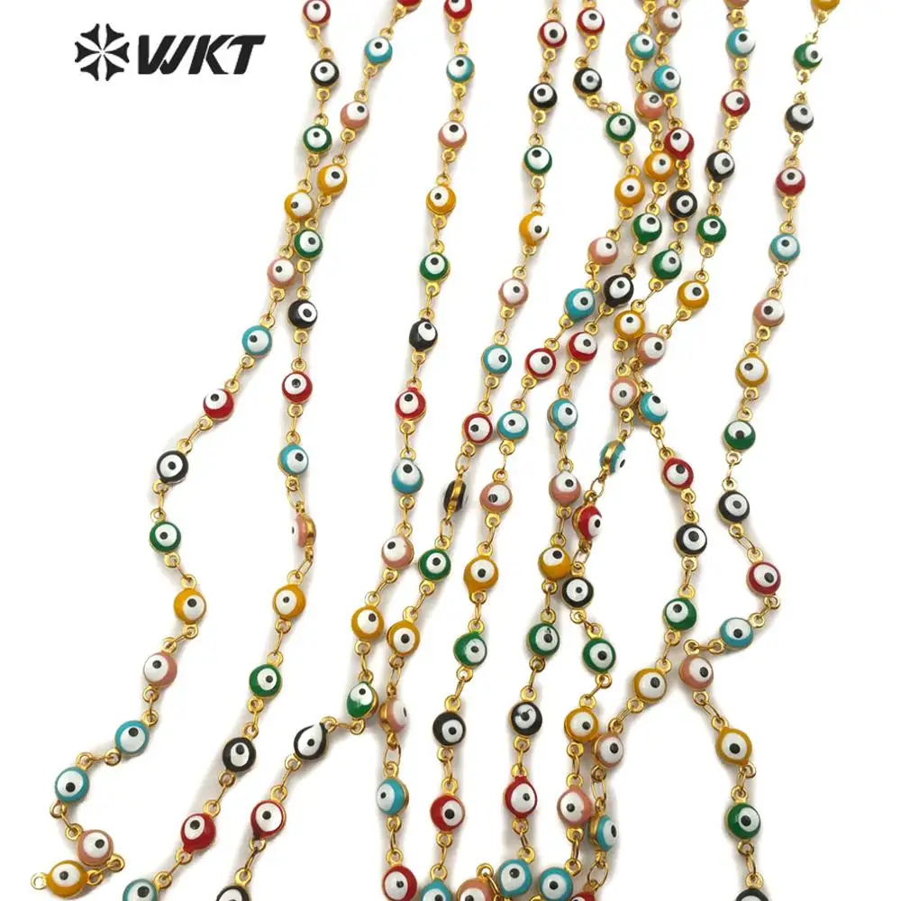 WT-RBC102 WKT Multi Colors Random Bead stainless steel evil eye chain in IPG plated Rosary Chain For Women Stylish Jewelry | Украшения и