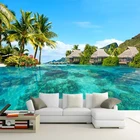 Фотообои на заказ, самоклеящиеся наклейки, обои с видом на море, пляж, кокосовое дерево, гостиная, спальня, Настенный декор, 3D