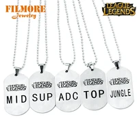 filmore game league of legends pendant necklace lol im top mid sup jungle dog tag key chain key holder charm cosplay jewelry
