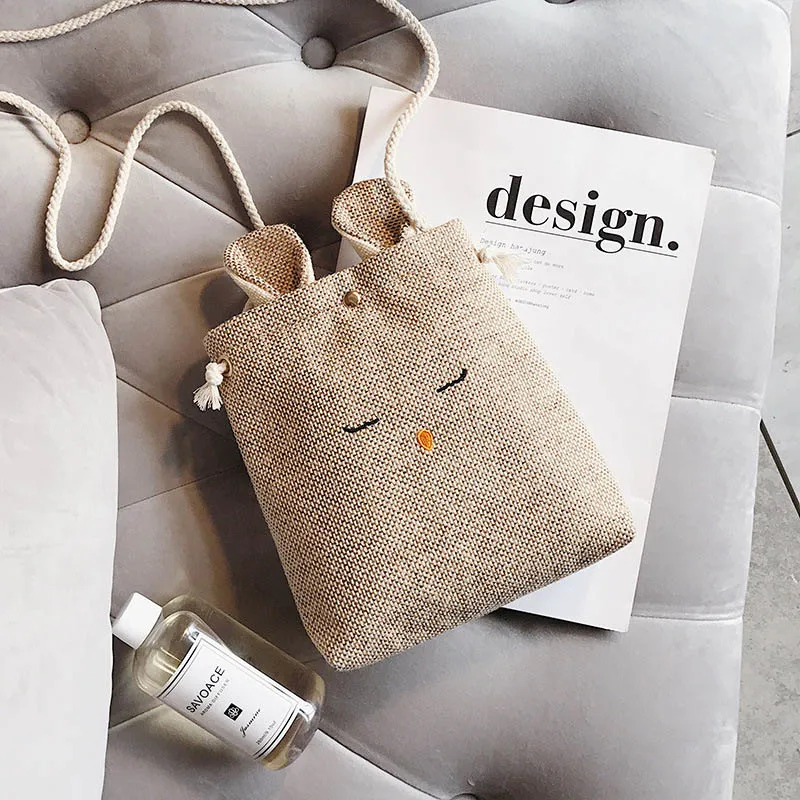 

Creative new rabbit mobile bag environmental protection fabrics linen pure color oblique satchel bag Canvas MINI Cell Phone bag
