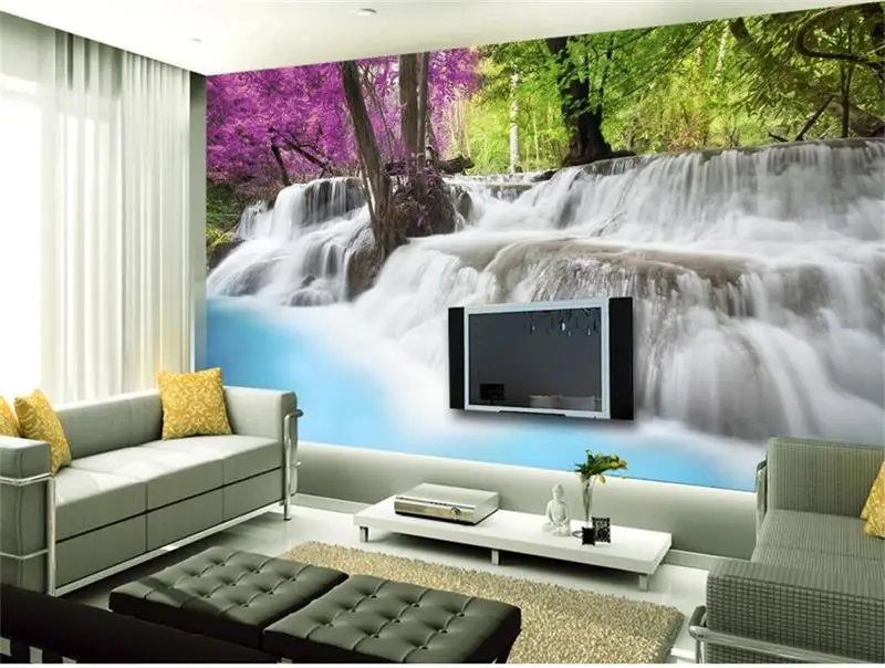 

3d фотообои на заказ, настенные нетканые обои с изображением леса, водопадов, синего озера, дивана, фона для телевизора