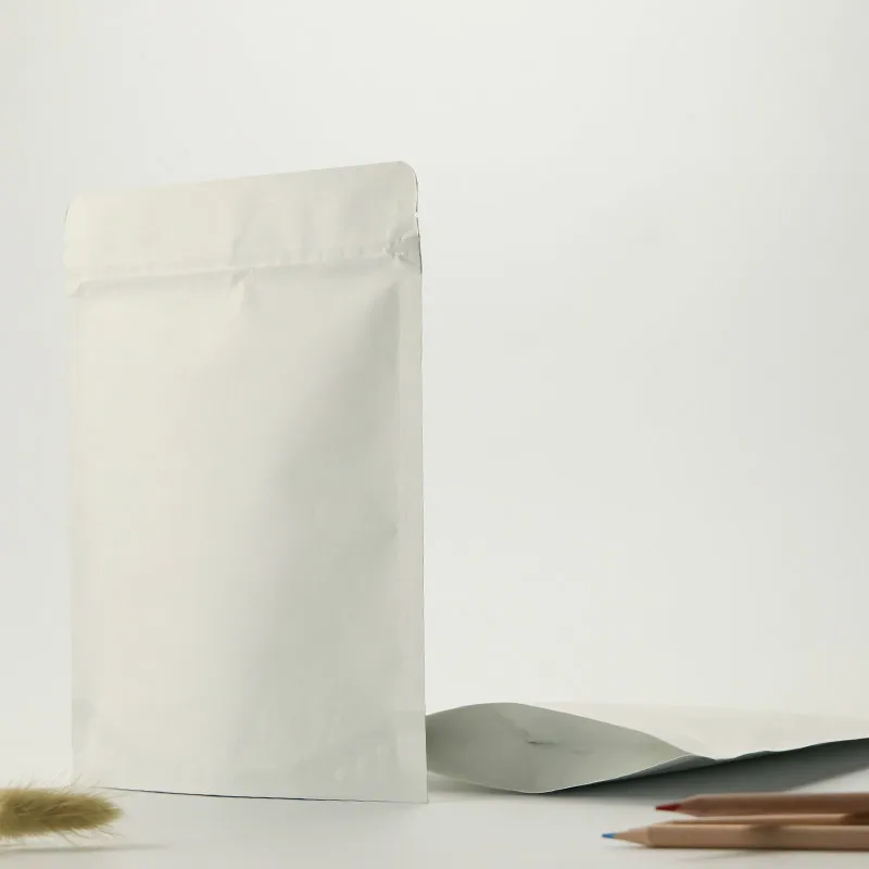 

100pcs white stand up pouch with Kraft Paper zip lock bag tea coffee bean food packaging bags custom printing available