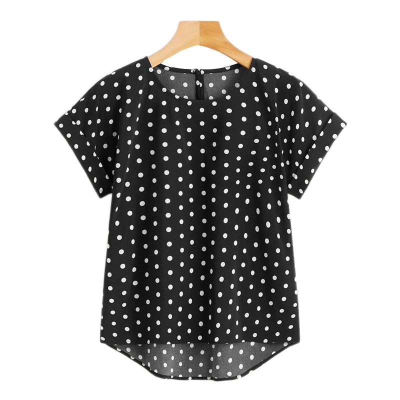 Dotfashion/Женская блузка в горошек с вырезом-лодочкой на спине, летняя повседневная одежда с коротким рукавом, модные женские топы и блузки