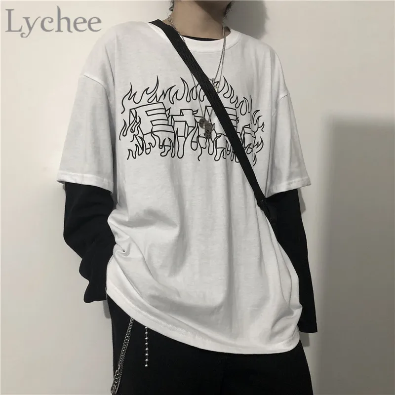 Lychee Harajuku, женские футболки с надписью и надписью, топы, футболки с круглым вырезом, короткий рукав, летняя Свободная Женская футболка, топы, футболки