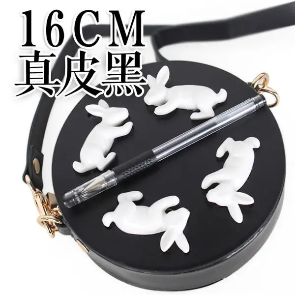 black 16cm Принцесса Сладкая Лолита кожаная сумка керамический кролик сумка Pm круглые руки мобильный наручные сумки вечерние сумки через плечо - Цвет: black 16cm