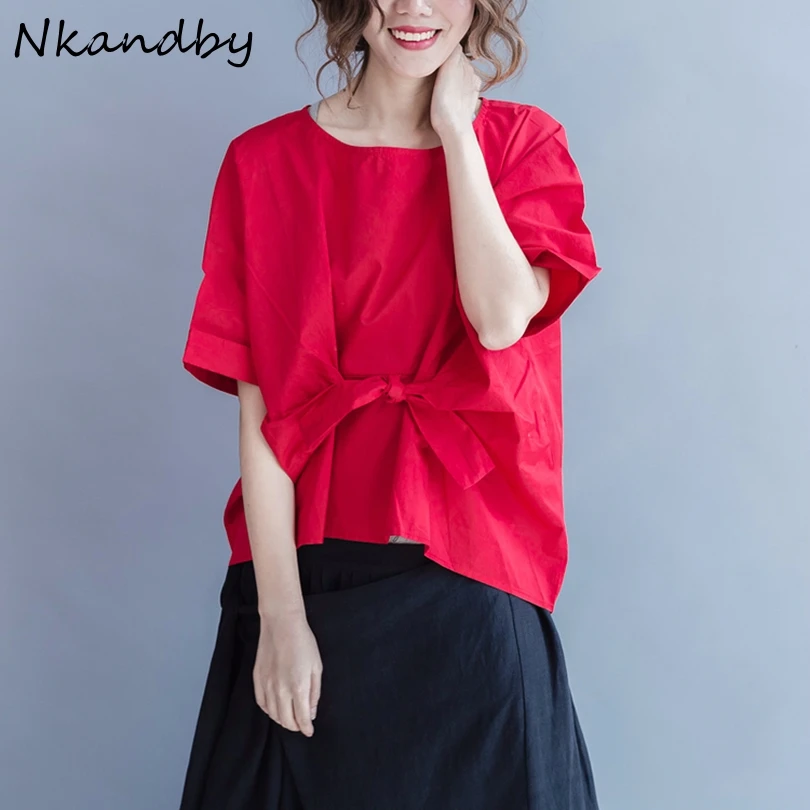 Nkandby Большие размеры топы Летняя одежда Корейский Для женщин модные свободные