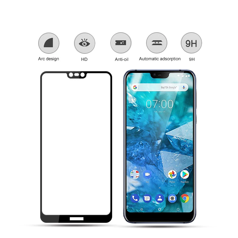 Полное защитное закаленное стекло для Nokia 7 Plus Защита экрана 1 X7 Nokia7 Nokia7.1 9H |