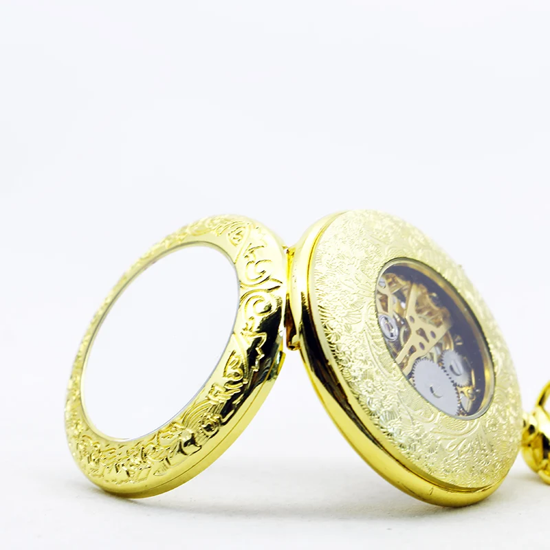 Exquisite Luxury Gold Pattern Mechanical Pocket Watch Retro Men's and Women's Chain Necklace Pendant Accessories Clock