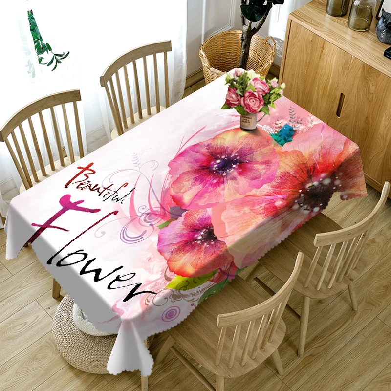 

3d Beautiful Pink Flowers Pattern Round Tablecloth Washable Polyester Cloth Rectangular Table Cloth Wedding Banquet Decoration