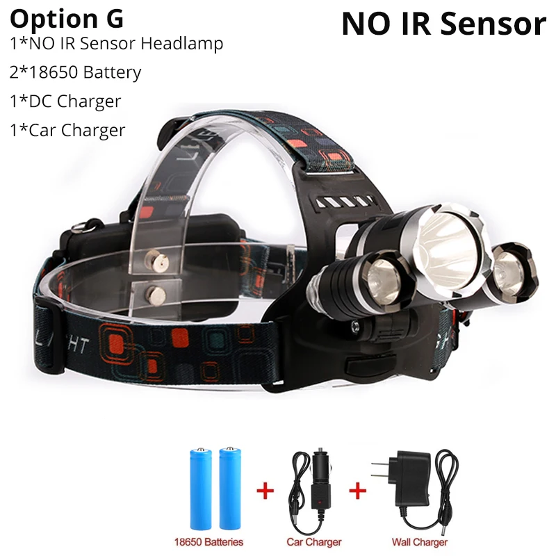 Option G Светодиодный налобный фонарь с ИК-датчиком T6, 4 режима, фонарь, налобный фонарь для рыбалки, фонарь для кемпинга, аккумулятор 2*18650 - Испускаемый цвет: Option G