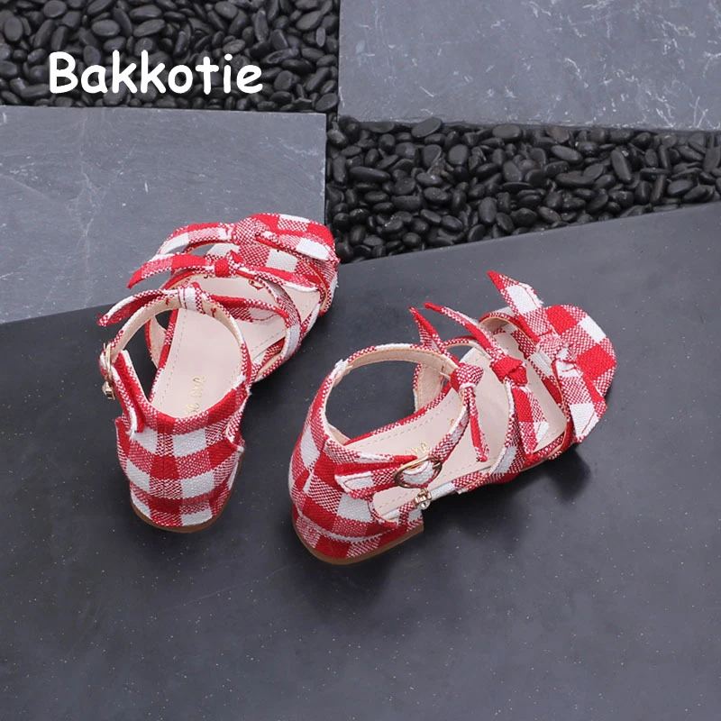 Bakkotie 2018 Лето Новые детские лук черный принцессы вечерние сандалии-гладиаторы