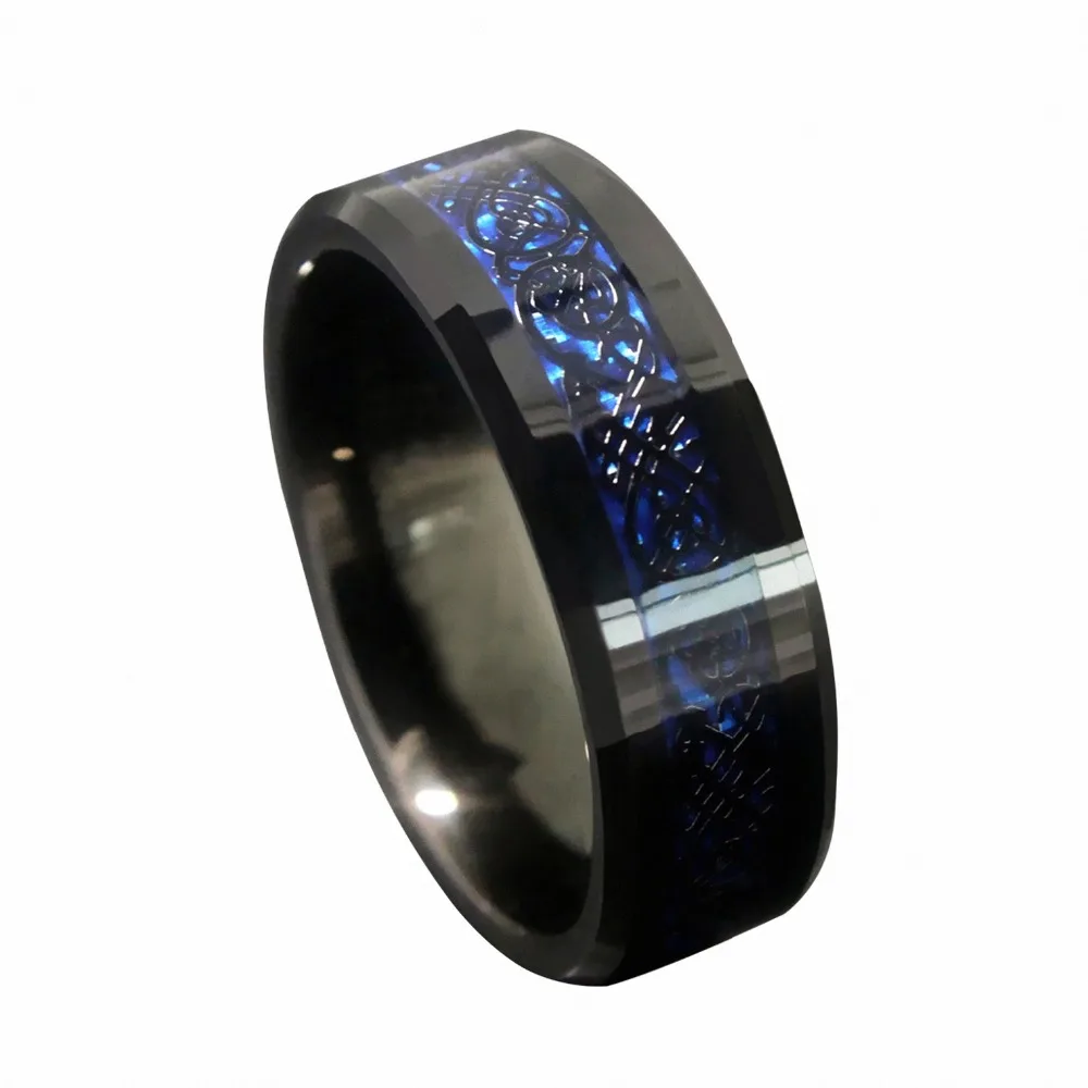 

8mm Blue Black Silvering Celtic Knot Tungsten Carbide Ring Wedding Band Jewelry Irish Claddagh Anniversary Jewelry