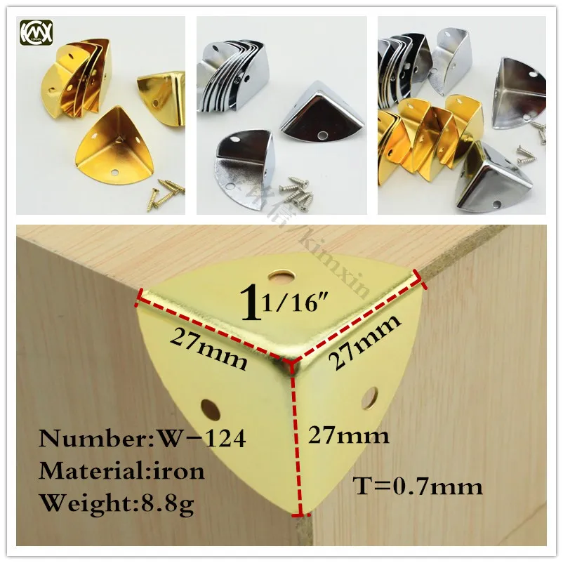 

27*27*27mm Excellent quality 16pcs iron corner protector guard hinges for Jewelry boxes Gift box Wooden case Kitchen cabinets