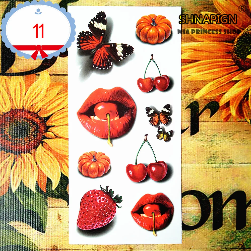 SHNAPIGN Сексуальная Красная губа вишня временная татуировка боди арт вспышка