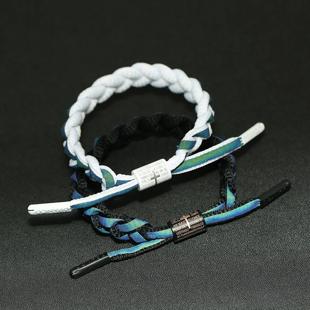 Fashion love holographic reflective bracelet student couple weaving lace color hand rope hot sale