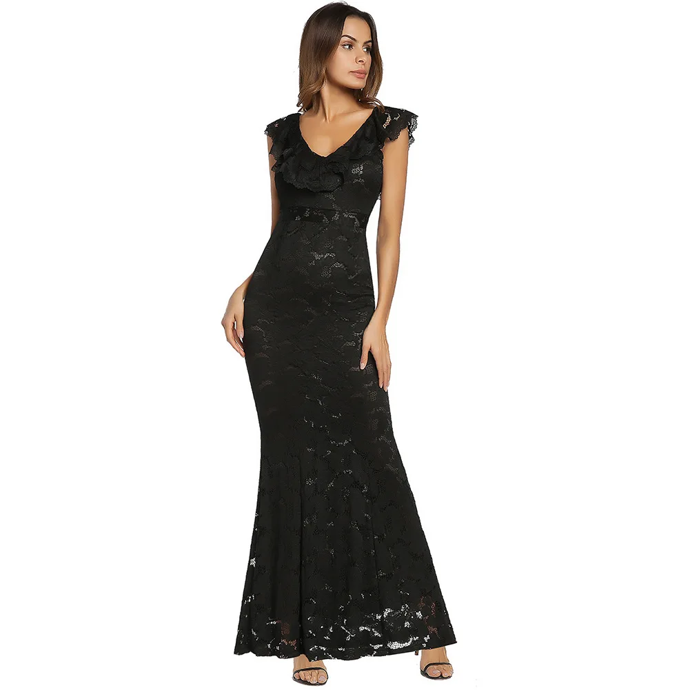 Женское кружевное платье с v-образным вырезом длина по щиколотку женское весна