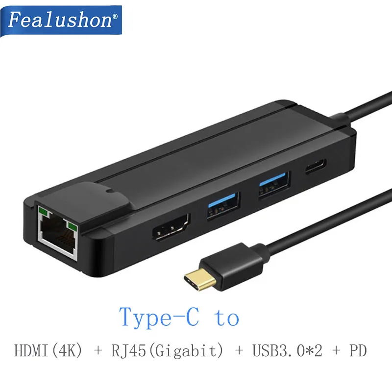 Fealushon док станция Тип C к HDMI USB3.0 RJ45 гигабит PD концентратор для ноутбука Macbook Pro HP DELL