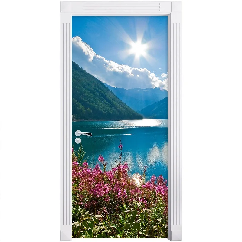 Print Art Picture 3D Door Sticker DIY Mountain Sea Home Decoration Decals Self Adhesive Waterproof Mural For Bedroom Renovation | Дом и сад