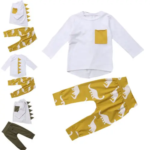 Newborn Infant Kid Baby Boy Clothes Cotton Casual Popular Dinoaur Tops+Long Pants 2Pcs Outfits Kids Fall 6M - 5T | Детская одежда и