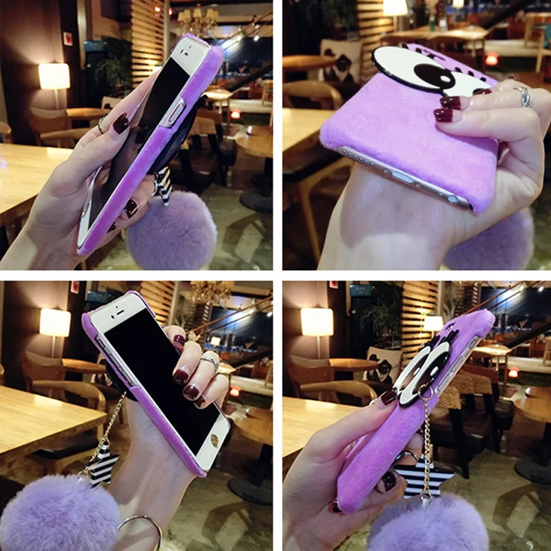 Для iPhone 6 Case Luxury Симпатичный Мультфильм Вязать Глаз Бал Теплый Плюшевый Мех