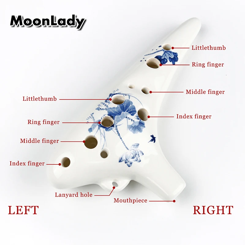 12 Holes Ocarina Soprano C Key Music Instrument Chinese Elements White Blue Woodwind | Спорт и развлечения