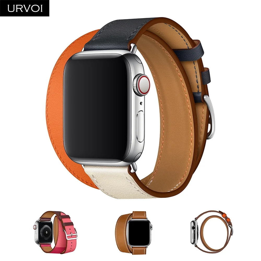 URVOI двойной тур группа для Apple Watch series 5 4 3 2 1 ремешок для iwatch сверхдлинный ремень высокого качества из натуральной кожи петлевой