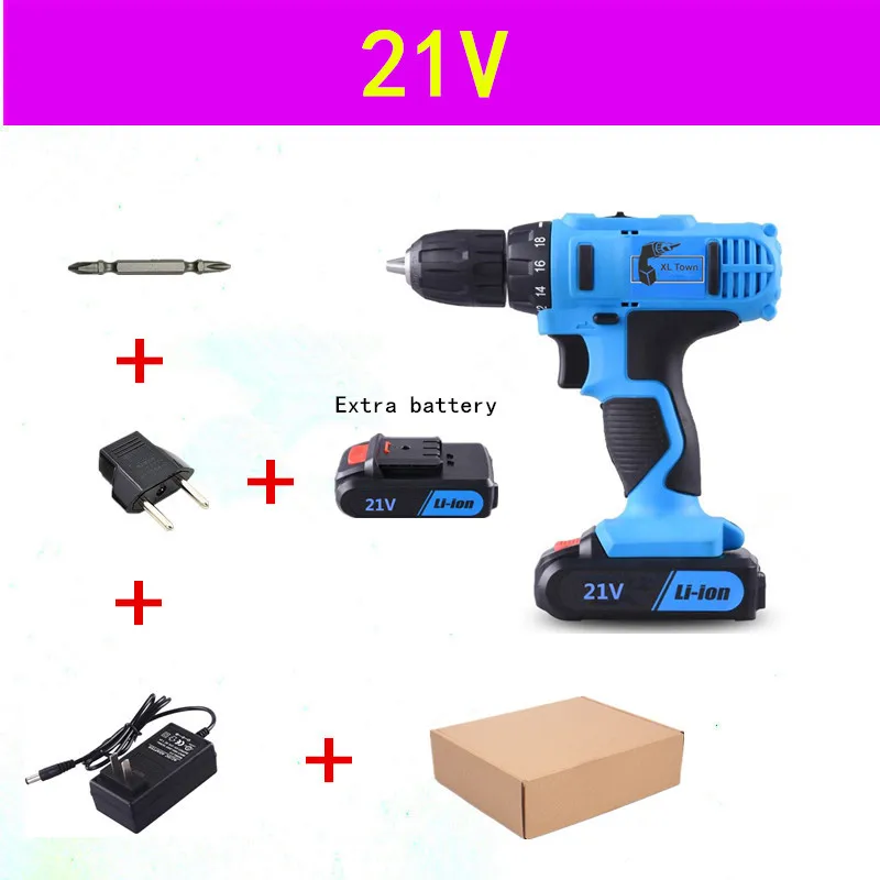 21V A XLTOWN12/16,8/21 v аккумуляторная электрическая дрель 2 Батарея многофункциональная Перезаряжаемые литий Батарея электрическая отвертка Мощность инструмент - Цвет: 21V A
