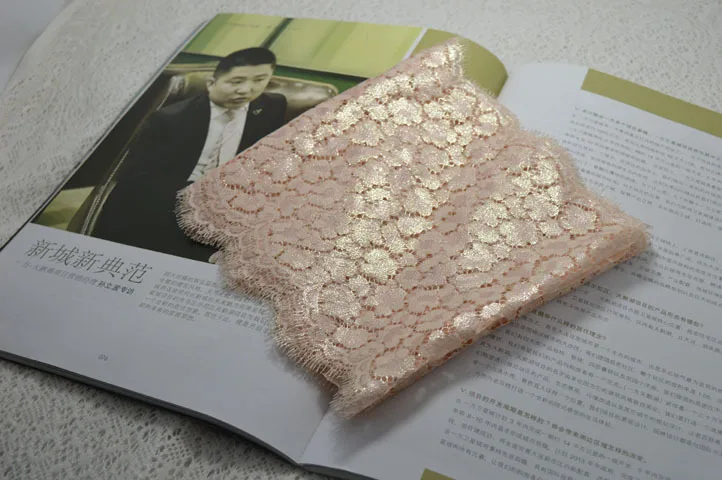 

free shipping 3meters/lot(2 pieces, 1.5 meters/piece) 20CM Wide light pink shiny Embroidery Waves Eyelash Lace Trim