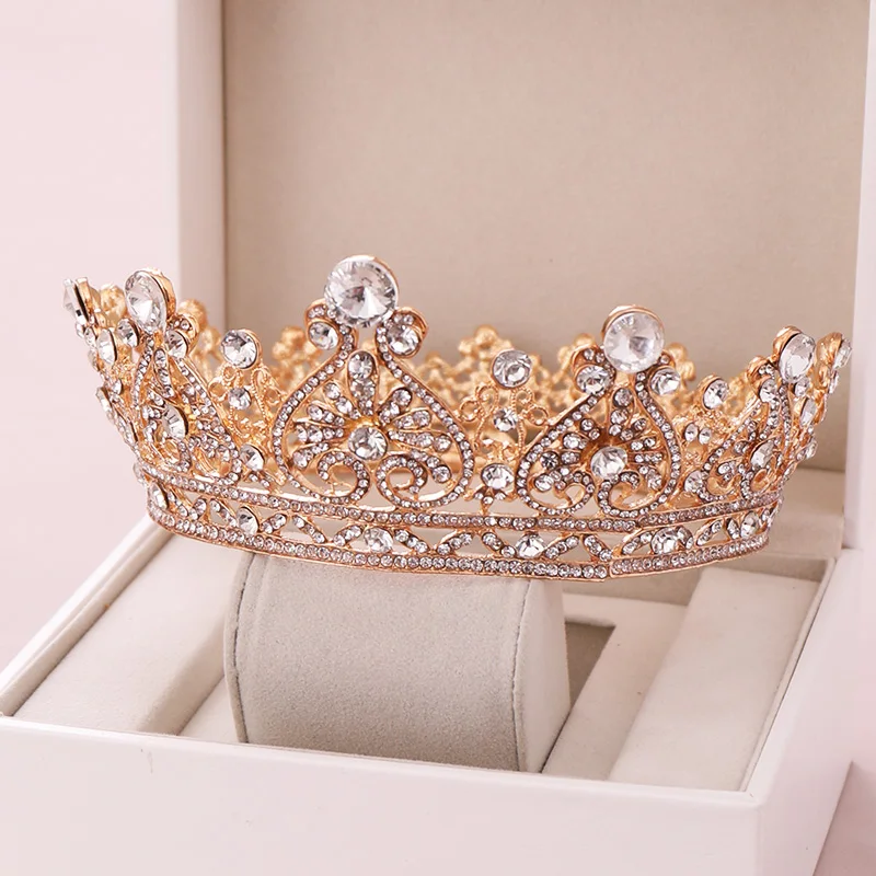 Серебряное золото большие круглые короны в стиле барокко тиара Корона Хрустальное сердце Свадебные аксессуары для волос королева принцесса диадема Свадебные украшения