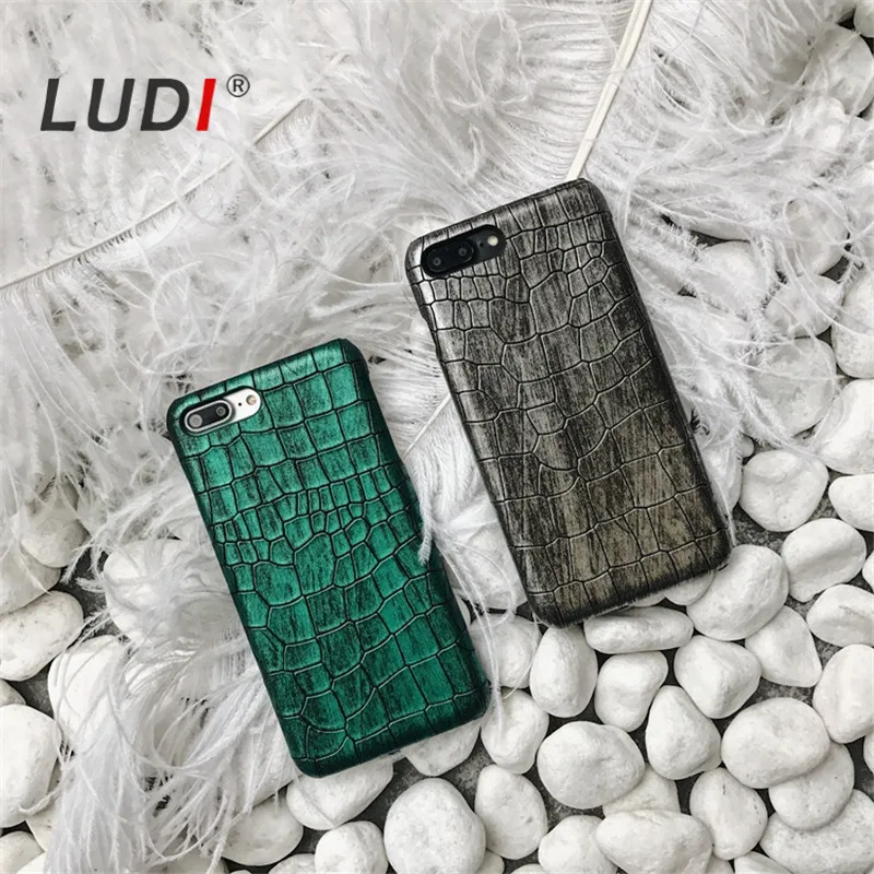 Чехол LUDI из крокодиловой кожи с зелеными и серыми блестками для iPhone X/8/7/8plus/xs/xr max