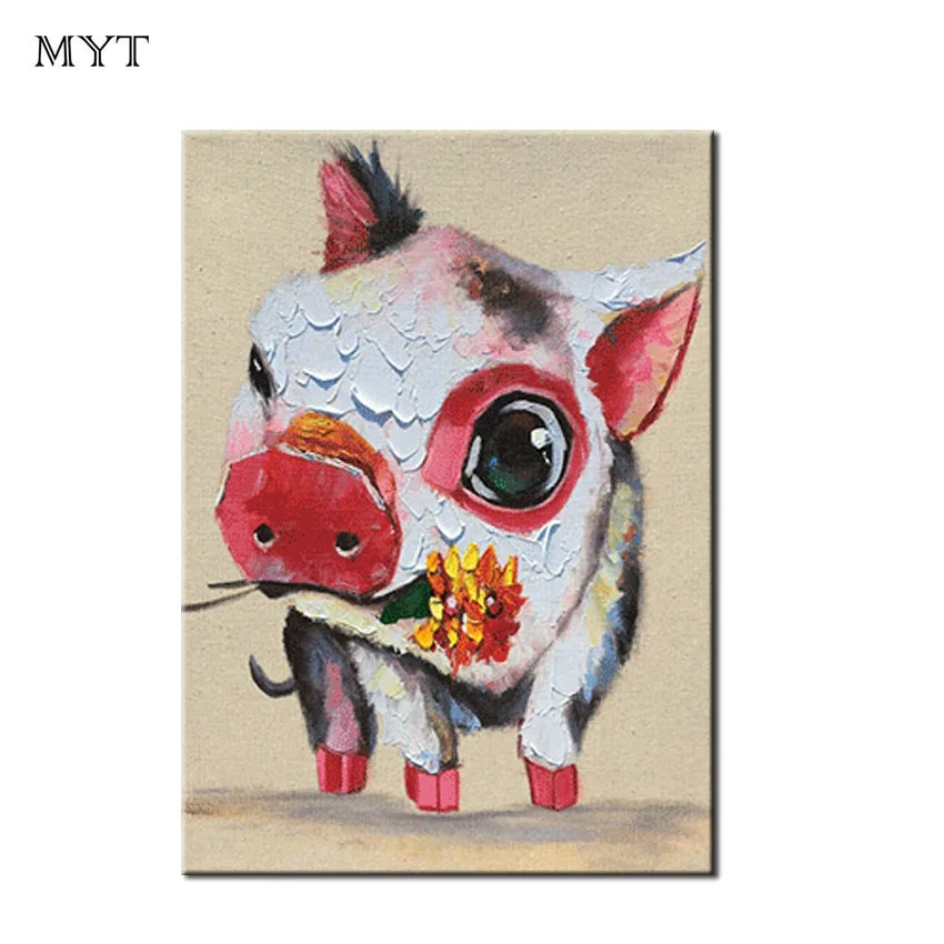 

Hand-painted High Quality Modern animal cute pig with flowers Oil Painting on Canvas Handmade wall art Large sizes home decor