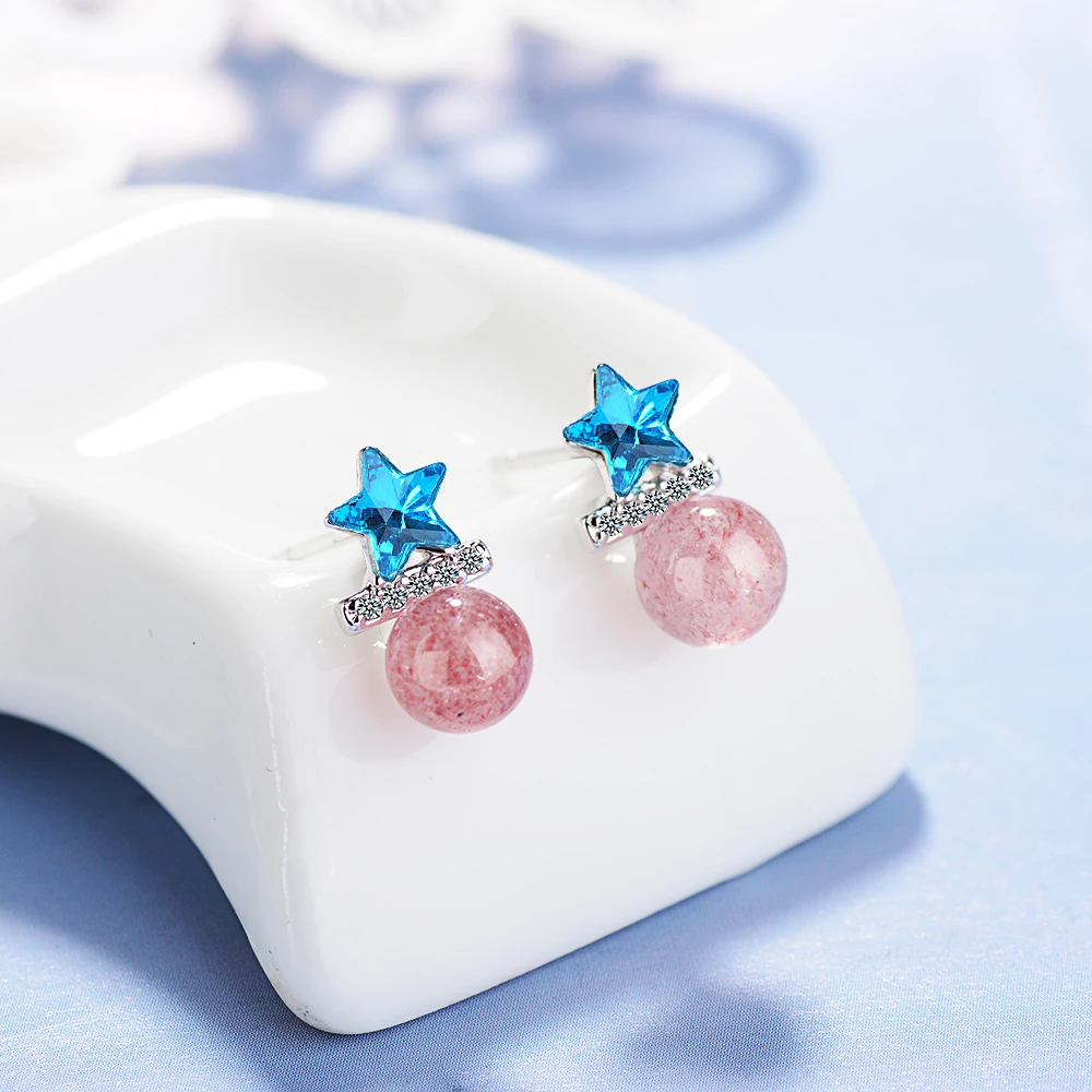 Todorova Delicate Blue Zirconia Star Women Earrings Jewelry oorbellen Strawberry Crystal Stud | Украшения и аксессуары