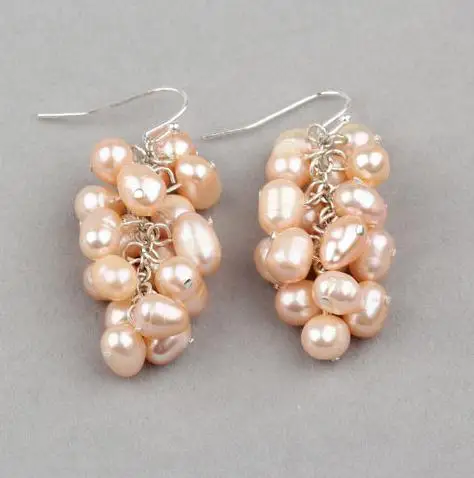 Pink Pearl Ручной работы Виноград жемчужные серьги, натуральный пресноводный жемчуг женские Украшения, 925 серебряные Подвесные серьги, больше цветов на выбор - Цвет камня: Pink Pearl