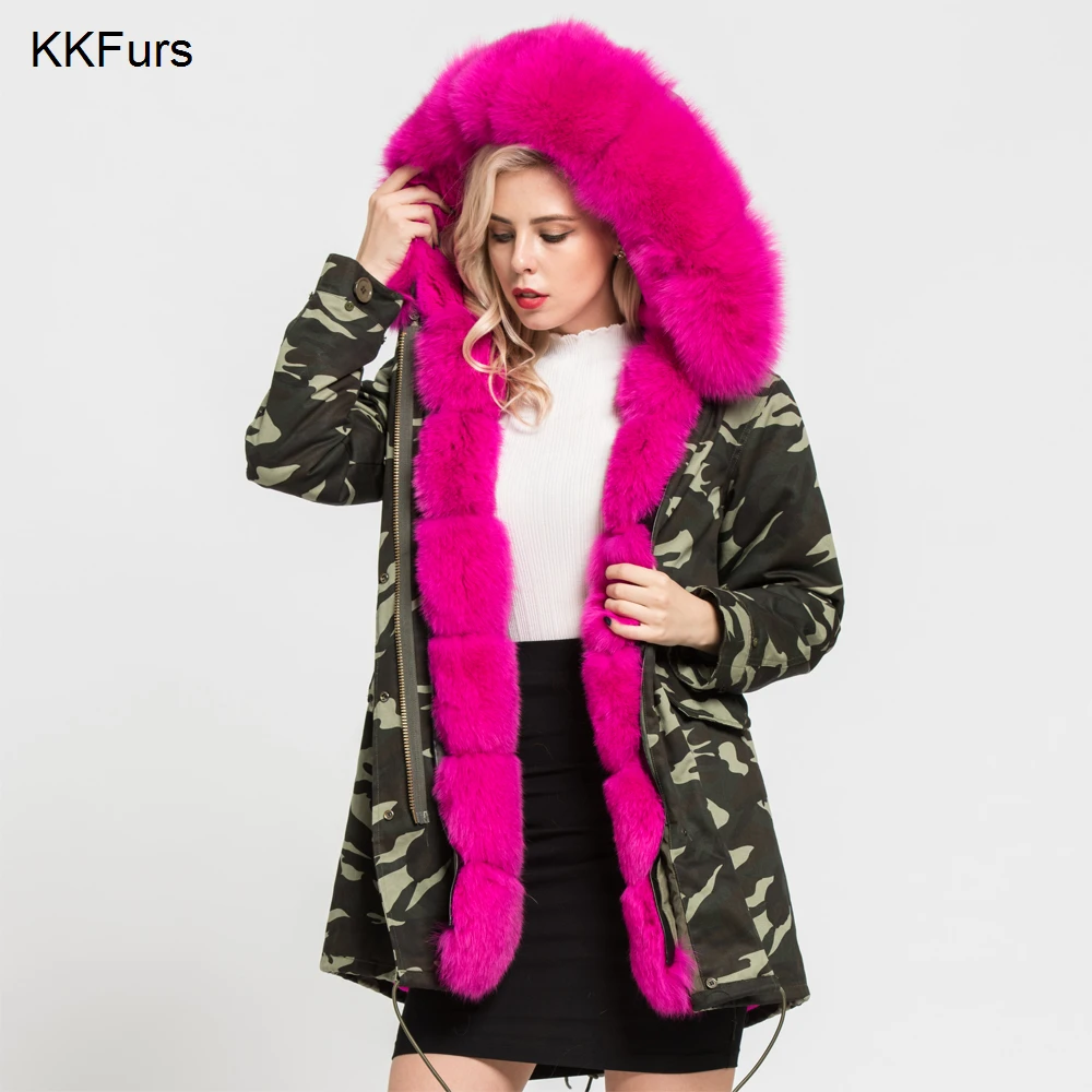 JKKFURS 2021 модное стильное пальто с воротником из натурального Лисьего меха