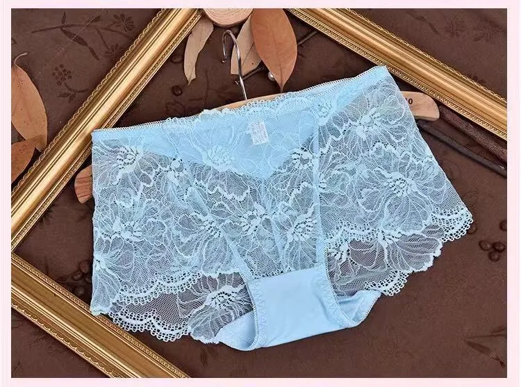 1 pieces-Light Blue 2 шт./партия,, высокое качество, женские сексуальные кружевные прозрачные трусики, средняя талия, много цветов, плюс трусики большого размера, женские трусы - Цвет: 1 pieces-Light Blue
