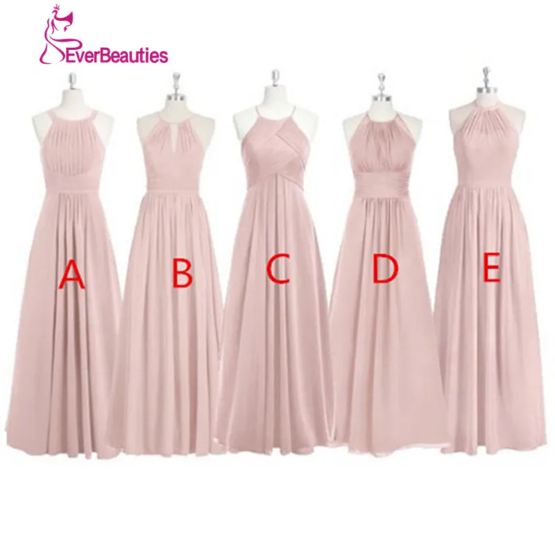 Длинное платье для подружки невесты шифоновое плиссированное А силуэта