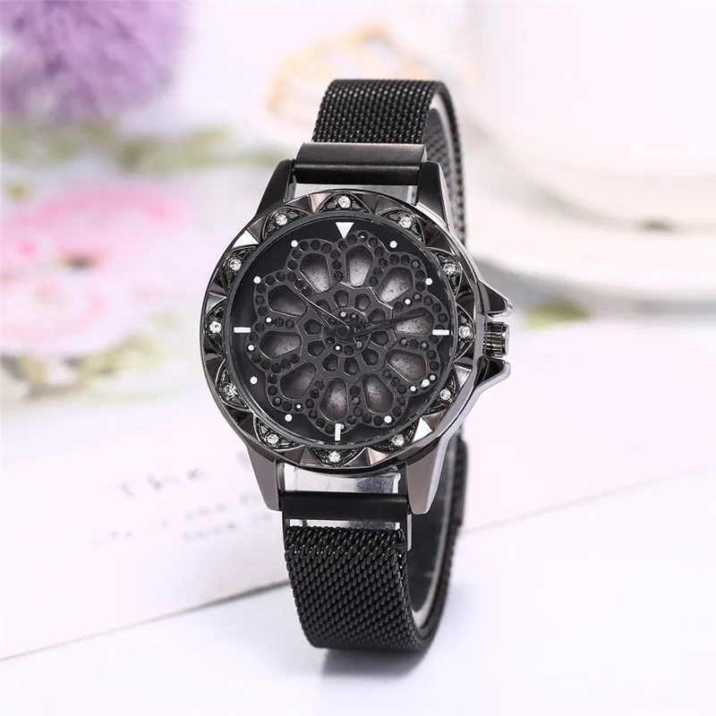 Женские повседневные часы Reloj Mujer золотые сетчатые с цветочным принтом