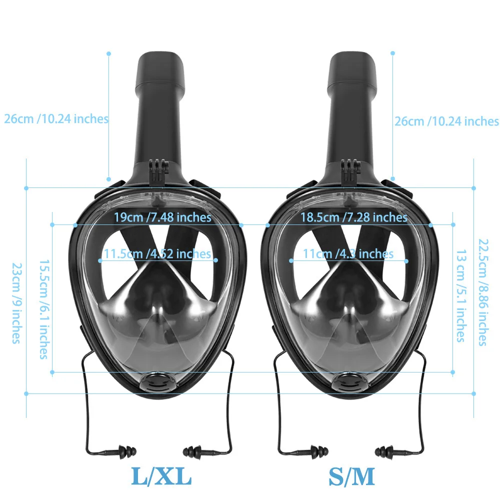 Full Face Snorkeling Masks Panoramic View Anti-fog Anti-Leak Swimming Snorkel Scuba Underwater Diving Mask GoPro Compatible