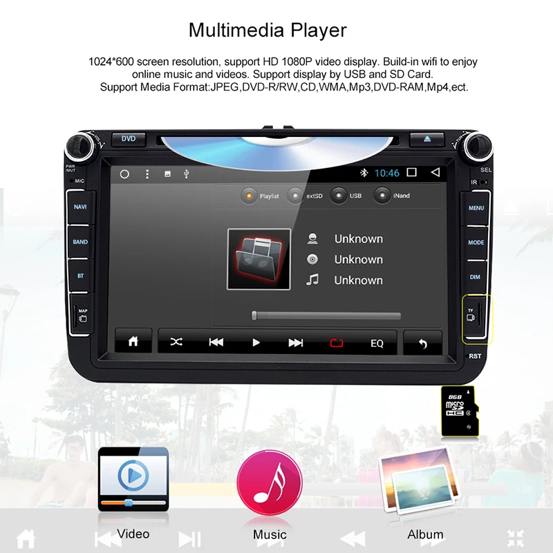 Junsun 2 din Автомобильный мультимедийный плеер авторадио 8 дюймов Android для VW GOLF 5 поло