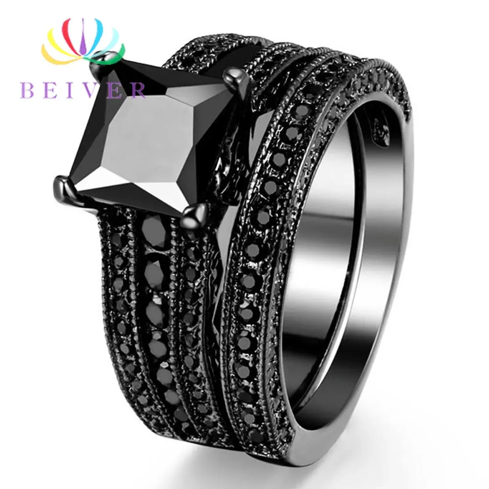 Black Beiver Пара Кольца для возлюбленной лучшие подарки на день Святого Валентина черный/темно-синий Цирконий ювелирные изделия, обручальное кольцо новое поступление - Цвет основного камня: Black