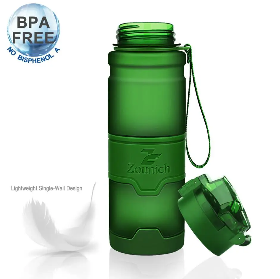 Dark green ZOUNICH, бутылка для воды, спортивный шейкер, бутылка для воды, для путешествий, герметичная, Тритан, пластиковая, для кемпинга, дома, тыква, бутылка для напитков, BPA бесплатно - Цвет: Dark green