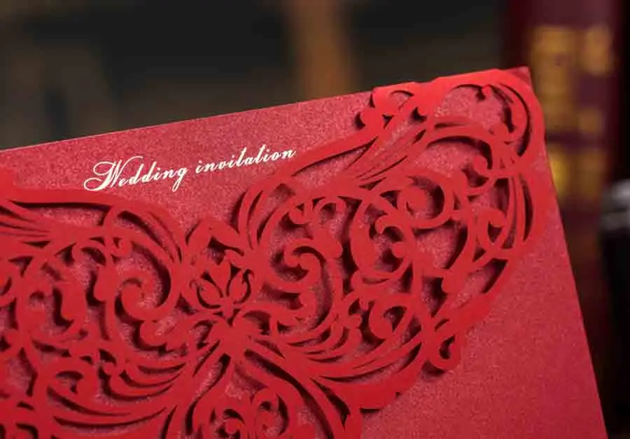 

Wishmade Laser Cut Wedding Invitation Cards Red Chinese Style Classic Design Cardstock for Engagement Bridal Shower 50 Pieces