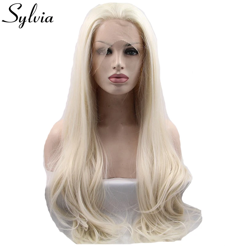 Sylvia #60 светлые белые синтетические парики на кружеве средняя часть Волнистые