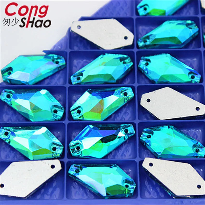 Cong Shao 50 шт. 11*20 мм AB красочные плоские стеклянные шестигранные стразы камни и