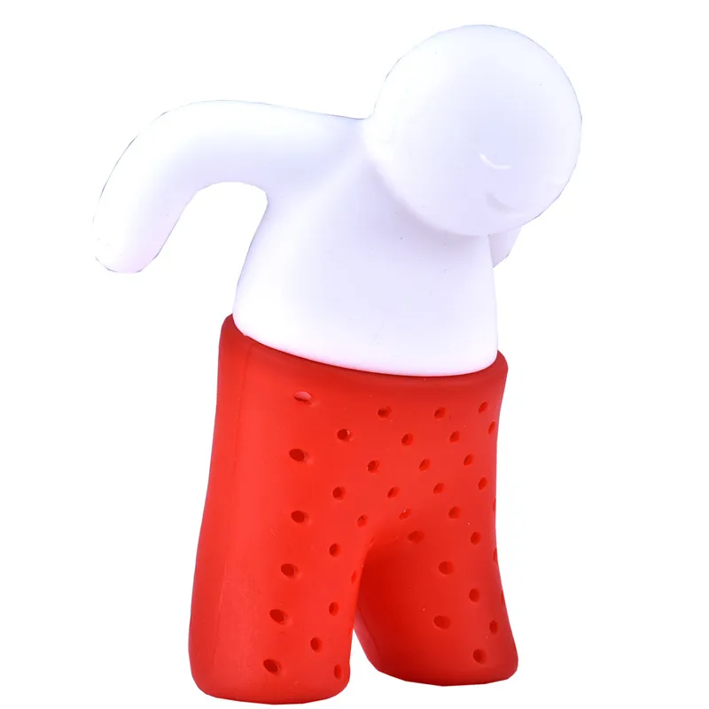 White and red Креативный Силиконовый Фильтр для заварки чая в форме человека, резиновый фильтр для рассыпчатого чайного листа, травяной фильтр для специй, для кухонных принадлежностей, гаджет, чистый мягкий - Цвет: White and red