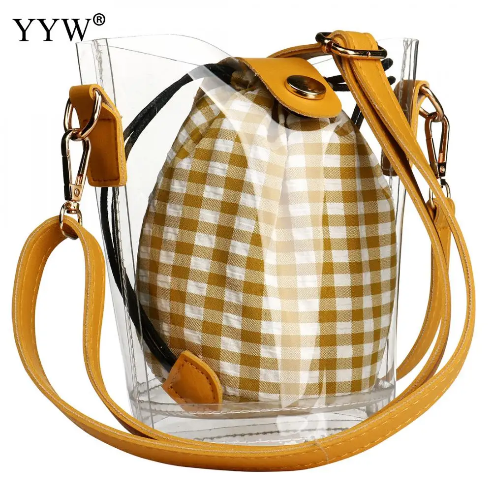 

YYW Plaid Bucket Shoulder Bags Waterproof Sac Transparent Femme Messenger Bag Fashion Small Ladies Crossbody Bag Bolsa Feminina