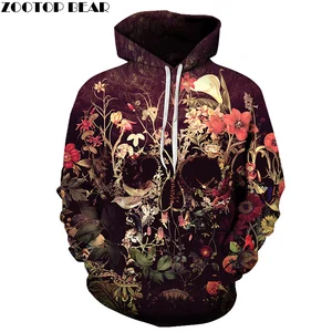 Худи унисекс, с цветочным принтом черепа от ALI, для мужчин и женщин, спортивный костюм, пуловер, Повседневная Уличная одежда, зоотоп, медведь