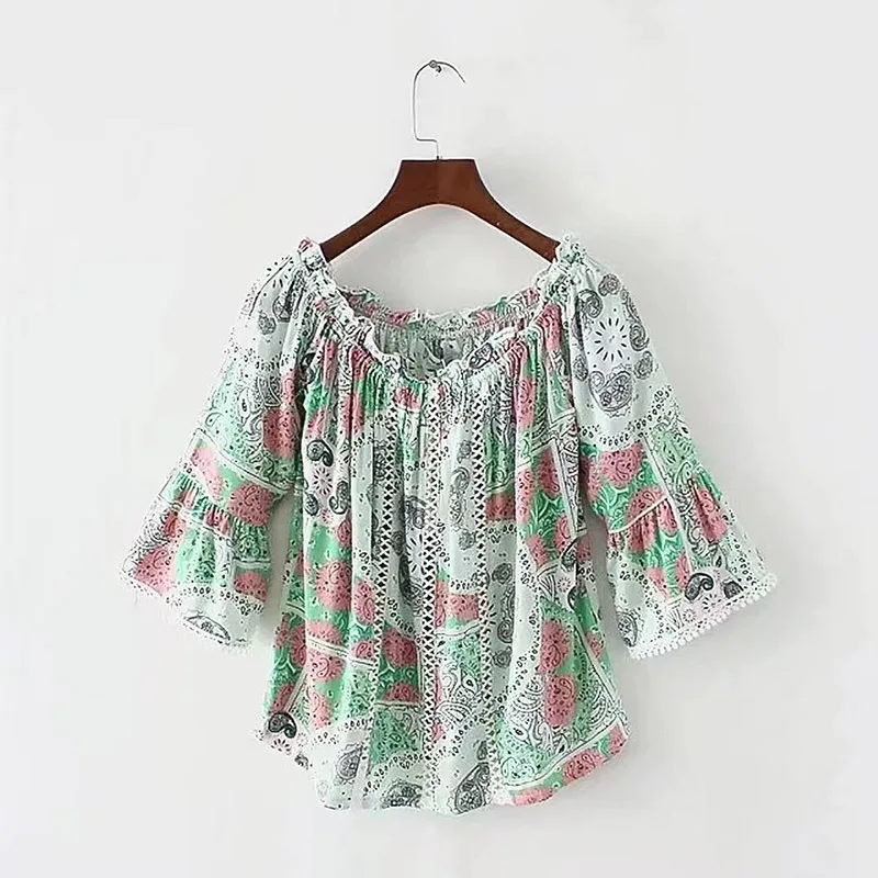 Nvzhuren выдалбливают Винтаж Для женщин рубашки блузка с длинными рукавами и принтом